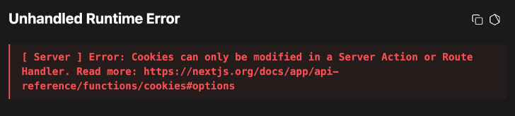 Error: Cannot modify cookies in a server component